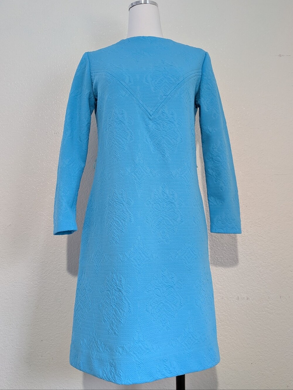 Vintage 70s RARE It's Better Blue Long Sleeve  A-Line Mod Dress Size 12